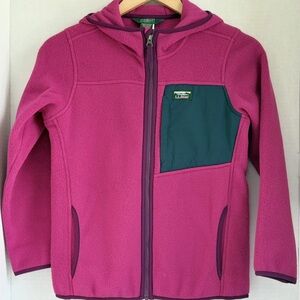 L.L.Bean Kids Fleece Hoodie Full Zip Magenta Blue Chest Pocket M 10–12